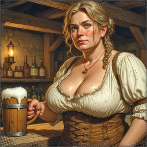 Waitress not sure where she is looking