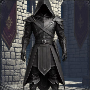 The dark leather armor he ordered