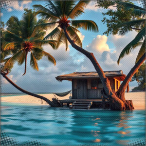 Representation of Morties shack on the beach