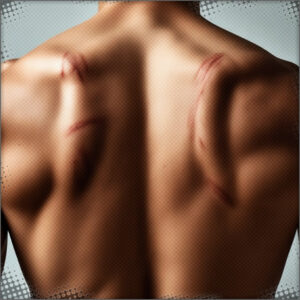 Scratch marks on his shoulders