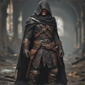 Mysterious hooded man by the door