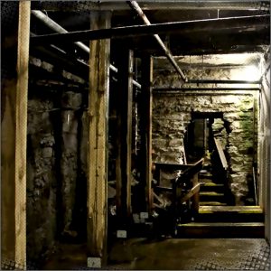 The beat up hallway of the Fish Warehouse