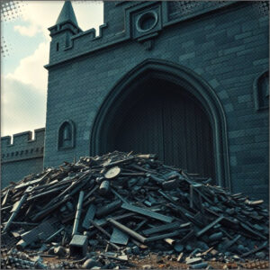The debris pile outside the new door they found