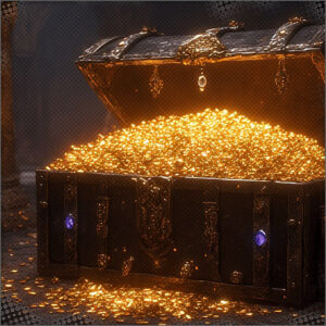 Chest full of gold and emeralds