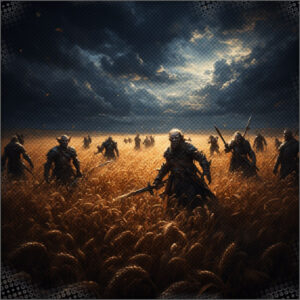 A band of orcs in the field at night