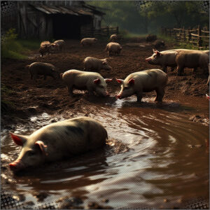 A small pig farm, in the town