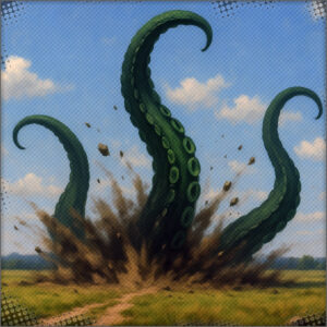 Large tentacles emerge from the ground