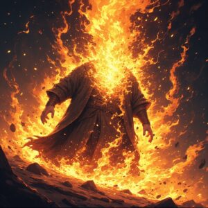 The Poor Acolyte exploding with flames