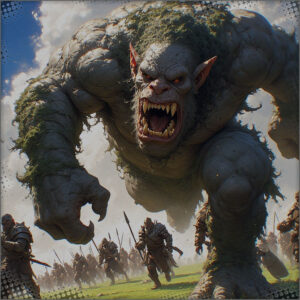 The battering Ogre, playing golf with a little elf