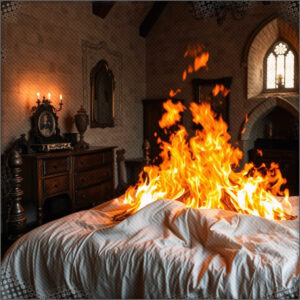 A fire that is in bed