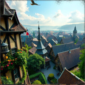 A bustling town in the morning