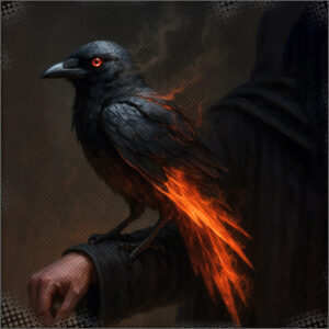 Demon Messenger Crow with flaming wings