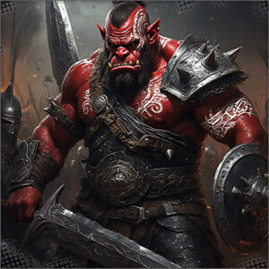 A red Fang Orc Leader ready to fight